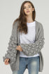 POM POM SLEEVE CARDIGAN || GREY