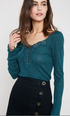 LACE-TRIM RIBBED KNIT TOP | TEAL