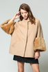WOOL CAPE COAT W/FAUX FUR SLEEVE