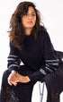 BLACK SWEATER WITH FRINGE SLEEVES
